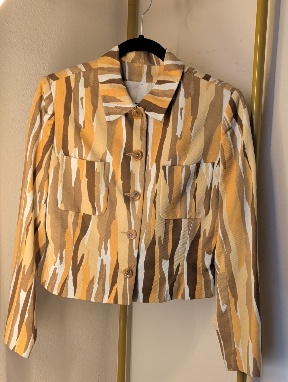 Votre Nom Mustard Brown & Cream Patterned Button Jacket